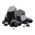 Pile of coal. Fossil stone of black mineral resources. Polygonal shapes. Rock stones of graphite or charcoal. Energy
