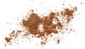 Pile cocoa powder isolated on white background. Top view