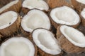 A pile of coconuts in India, Many coconuts cut in half in organic farm