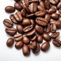 Pile coffee beans isolated on white background. Roasted coffee beans Royalty Free Stock Photo