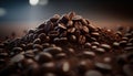 a pile of coffee beans sitting on top of a pile of ground. generative ai Royalty Free Stock Photo