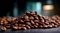 A pile of coffee beans sitting on top of a table Royalty Free Stock Photo
