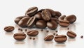 a pile of coffee beans with some coffee beans scattered around them. generative ai