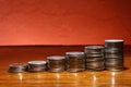 Pile of coins in ascending form Royalty Free Stock Photo