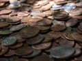 Pile of coins, different European and American metal coins, money background Royalty Free Stock Photo