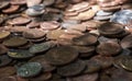 Pile of coins, different European and American metal coins, money background Royalty Free Stock Photo