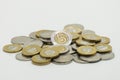 A pile of coins, the Polish currency PLN / Polish zloty. on white background with clipping path. Royalty Free Stock Photo