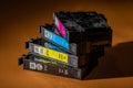 A pile of color printer cartridges Royalty Free Stock Photo