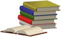 Pile of colored books and opened one Royalty Free Stock Photo