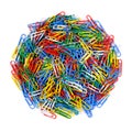 Pile of colored paper clips on isolated white background. Close up view Royalty Free Stock Photo