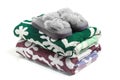 Pile of colored towels isolated on white background Royalty Free Stock Photo