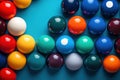 pile of colorful billiard balls close-up