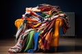 a pile of colorful blankets on a cozy armchair Royalty Free Stock Photo