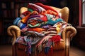 a pile of colorful blankets on a cozy armchair Royalty Free Stock Photo