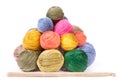 Pile of colorful clews for knitting and a needle Royalty Free Stock Photo
