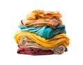 Pile of colorful clothes isolated on white transparent background. Laundry, washing service Royalty Free Stock Photo