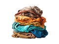 Pile of colorful clothes isolated on white transparent background. Laundry, washing service Royalty Free Stock Photo