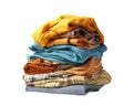 Pile of colorful clothes isolated on white transparent background. Laundry, washing service Royalty Free Stock Photo