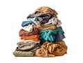 Pile of colorful clothes isolated on white transparent background. Laundry, washing service Royalty Free Stock Photo