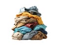 Pile of colorful clothes isolated on white transparent background. Laundry, washing service Royalty Free Stock Photo