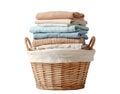 Pile of colorful clothes in a laundry basket isolated on white transparent background. washing service Royalty Free Stock Photo