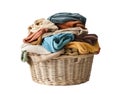 Pile of colorful clothes in a laundry basket isolated on white transparent background. washing service Royalty Free Stock Photo