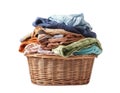 Pile of colorful clothes in a laundry basket isolated on white transparent background. washing service Royalty Free Stock Photo