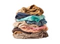 Pile of colorful clothes in a laundry basket isolated on white transparent background. washing service Royalty Free Stock Photo