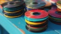 Pile of Colorful Compact Discs on Display Royalty Free Stock Photo