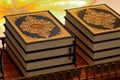 Pile of colorful, decorative Quran books Royalty Free Stock Photo