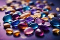 A pile of colorful energy stones on a purple background Royalty Free Stock Photo