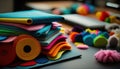 A Pile Of Colorful Felt Sheets On A Desk. Generative AI