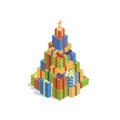 Isometric gift box christmas tree