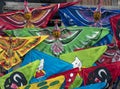 A pile of colorful kites on Parangtritis Beach, Yogyakarta