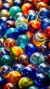 A pile of colorful marbles sitting on top of a table. Generative AI image.