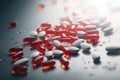 Pile of colorful medical pills on abstract background. Generative AI Royalty Free Stock Photo