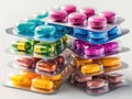 Pile of colorful medicine pills and capsules in blister packs Royalty Free Stock Photo