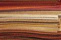 Pile of colorful multicolored leather samples. Palette collection closeup, background Royalty Free Stock Photo