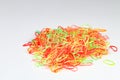 Pile of colorful, rainbow colors, multi colored elastic rubber bands. Royalty Free Stock Photo