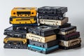 Pile of colorful retro cassette tapes on a light background. Concept of retro music, vintage collection, nostalgic Royalty Free Stock Photo