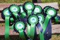 Pile of colorful ribbons for prize winner horse breeders Royalty Free Stock Photo