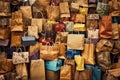Pile of colorful shopping bags. Over consumption and shopaholism. Generative AI Royalty Free Stock Photo