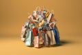 Pile of colorful shopping bags. Over consumption and shopaholism. Generative AI Royalty Free Stock Photo