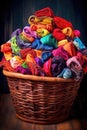 pile of colorful warm socks in a basket