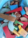 pile of colorful wooden blocks that kindergartners love Royalty Free Stock Photo