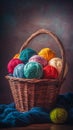Pile of colorful yarn balls in basket. Royalty Free Stock Photo
