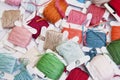Pile of coloured thread bobbins Royalty Free Stock Photo