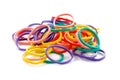Pile colourful elastic bands isolated on white background