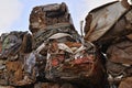 A pile of compressed cars in blocks for processing Royalty Free Stock Photo