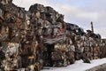 A pile of compressed cars in blocks for processing Royalty Free Stock Photo